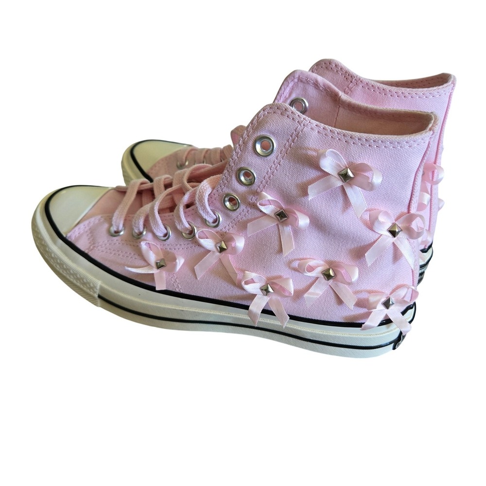 Converse Chuck Taylor High Top Womens 8.5 Pink New Bow Studded A14444C Sneaker - Picture 1 of 7